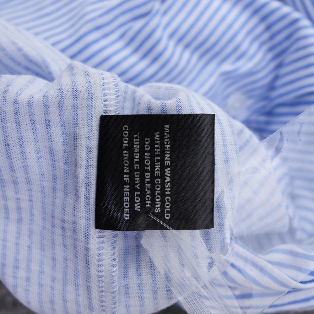 Mesh+Lace Blue White Striped Peplum Button Down Shirt Women Medium Short Sleeve - Picture 9 of 10